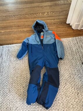 Helly Hansen Snow Suit Blue Colorblock Kids Hooded with Orange Accent